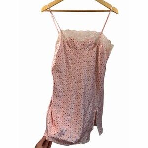 Victoria's Secret Angels Chemise Nightgown Pink Red Heart Print Size M